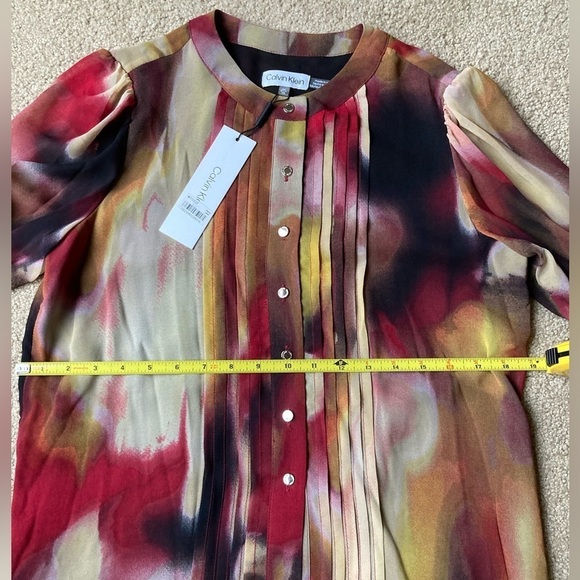 NWT Calvin Klein Blouse Button Front Multicolor XS Work Casual - Picture 5 of 6